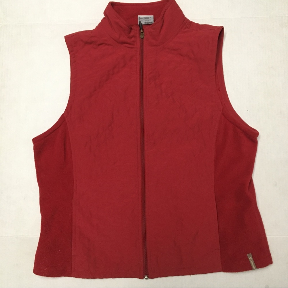 Columbia Red Quilted Vest Women’s Medium Sleeveless Full Zip Mock Neck Gorpcore
